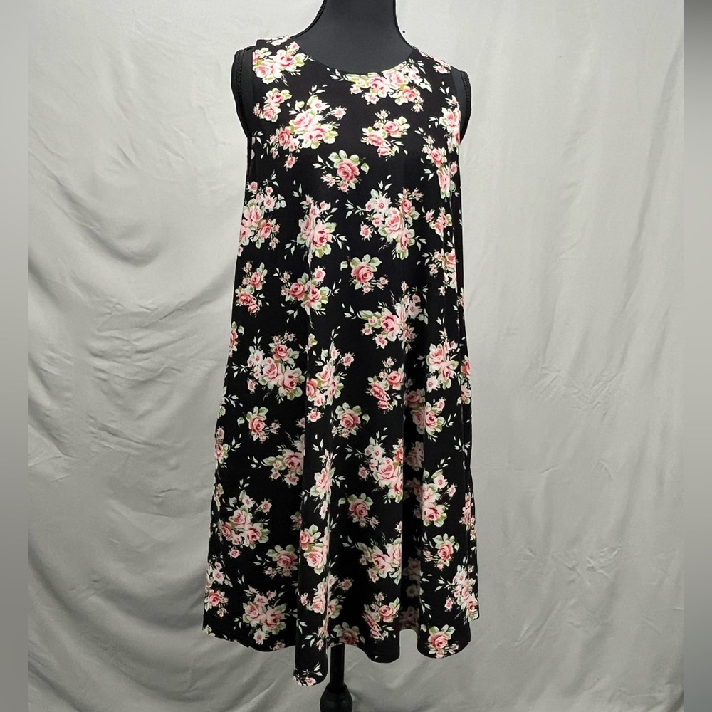 Nine Britton Floral Sleeveless Black Tank Dress Medium